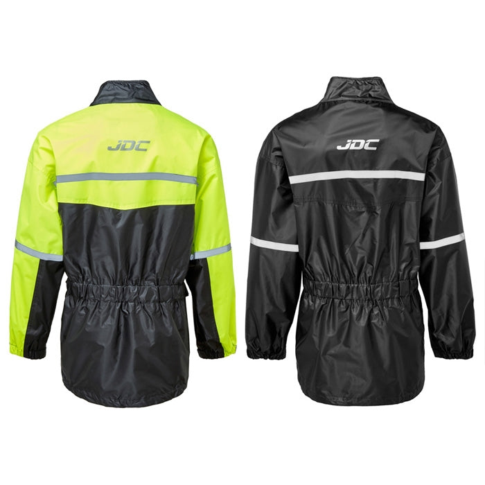 JDC Product's Shield Motorcycle Rain Jacket high vis and black rear view