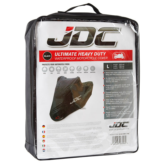 JDC Product's Heavy-Duty Cover for motorcycles packaging