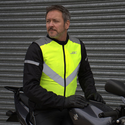 JDC Product's Axis hi vis jacket for bikers in action