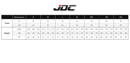 JDC Product's Shield Motorcycle Rain Jacket size guide