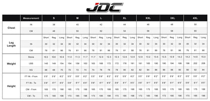 JDC Product's Shield Motorcycle Rain Suit size guide