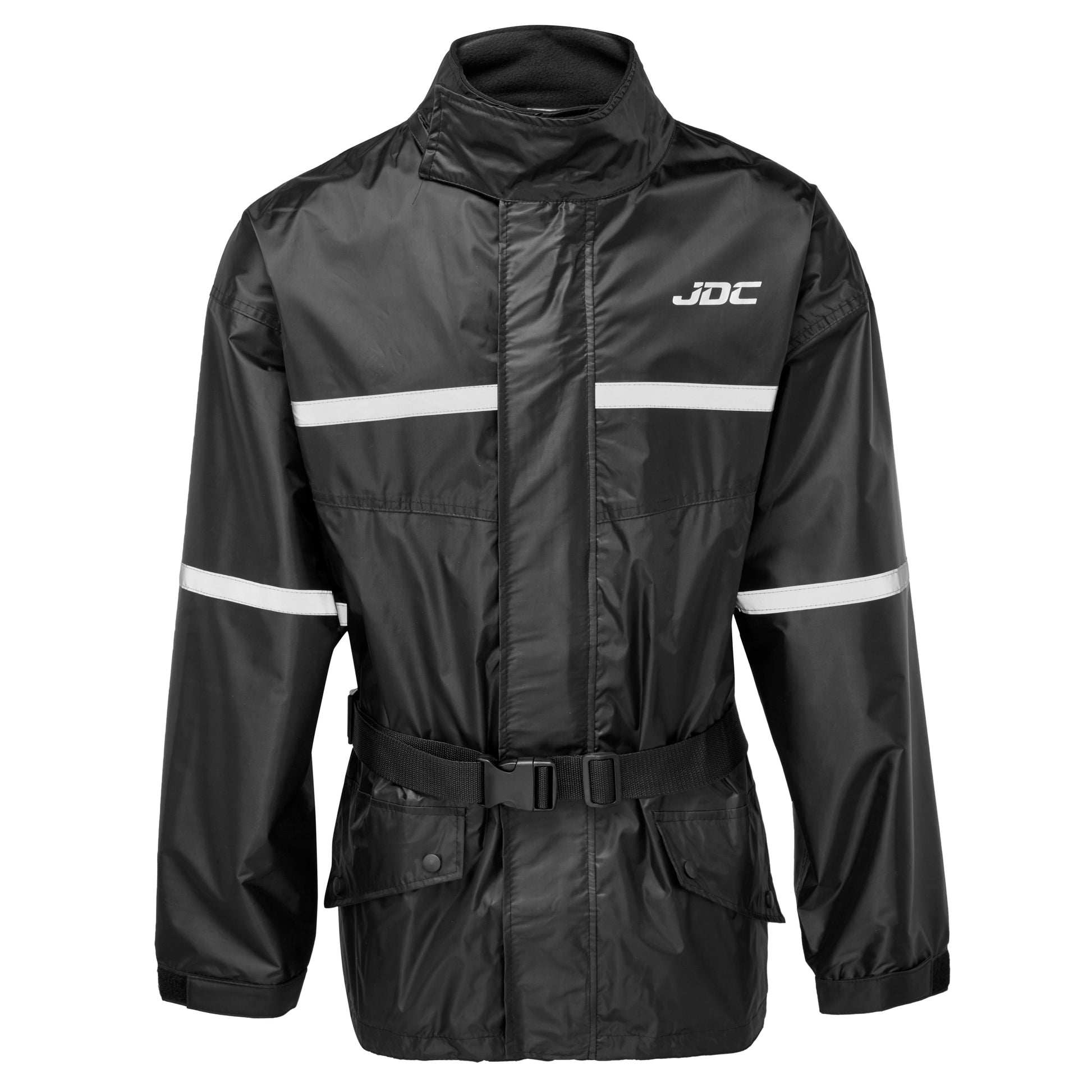 JDC Product's Shield Motorcycle Rain Jacket black front view