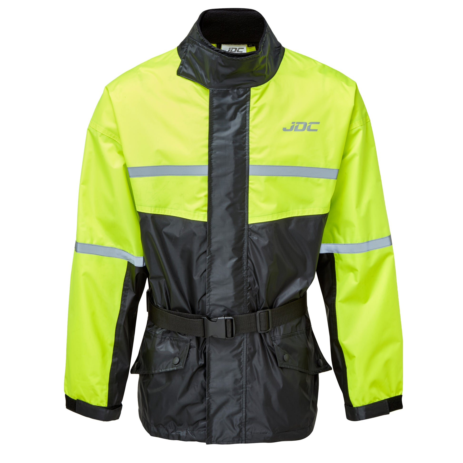 JDC Product's Shield Motorcycle Rain Jacket hi vis front view
