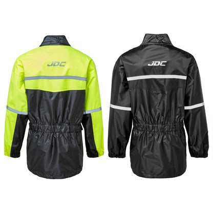 JDC Product's Shield Motorcycle Rain Jacket high vis and black rear view