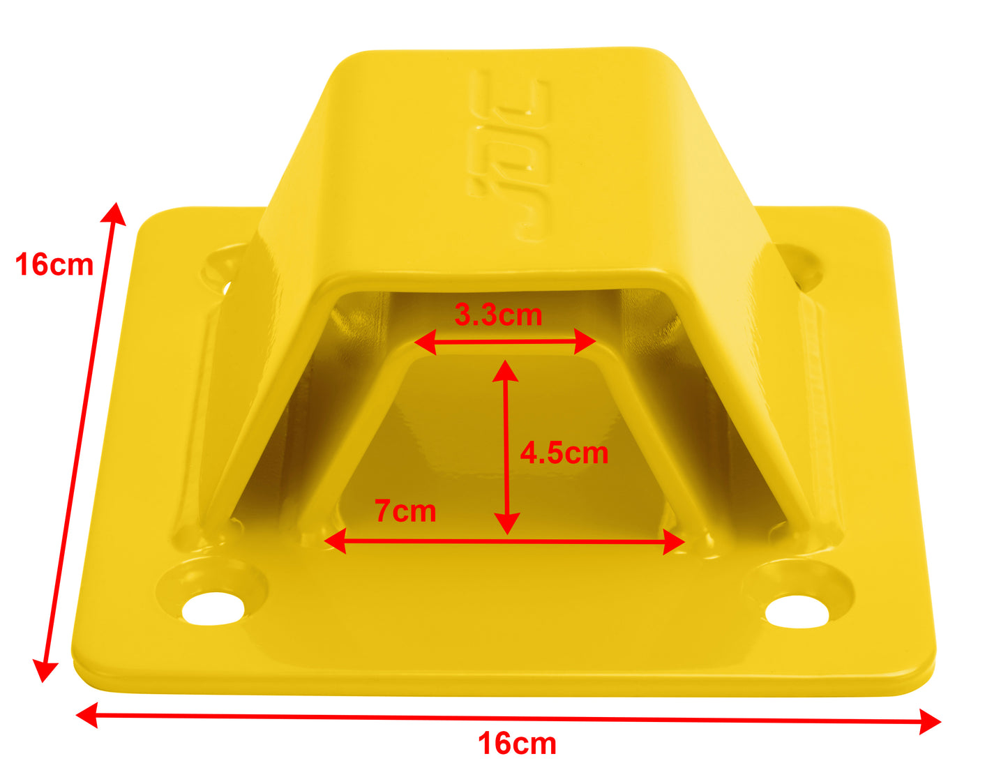 JDC Product's Ground Anchor Pro in yellow dimensions shown