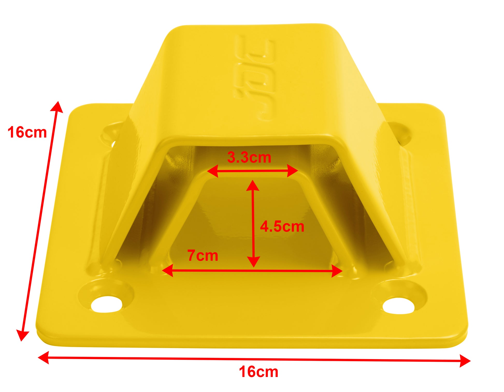 JDC Product's Ground Anchor Pro in yellow dimensions shown