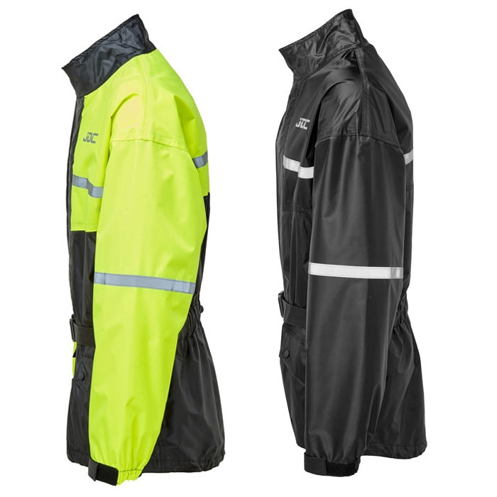 JDC Product's Shield Motorcycle Rain Jacket high vis and black side view